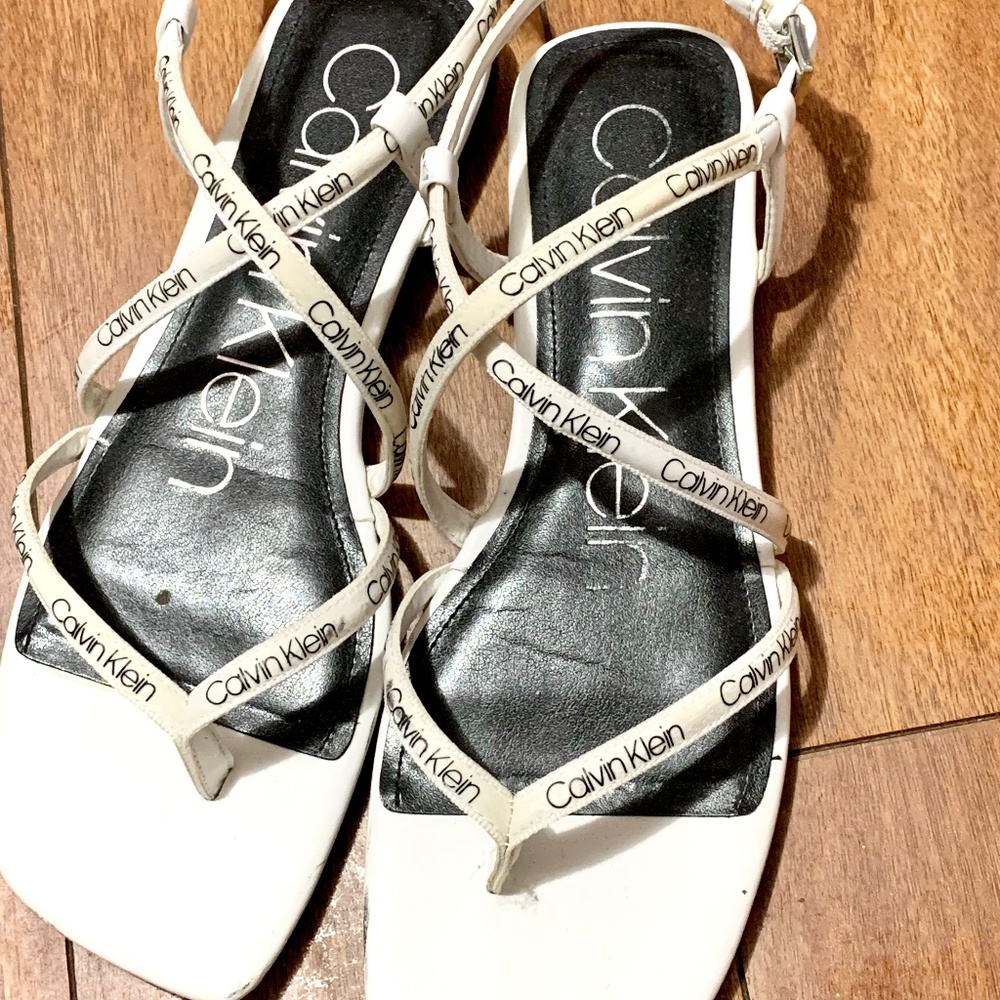 Calvin Klein Myra, Flats Strappy Casual White Sandals Women's Size 7